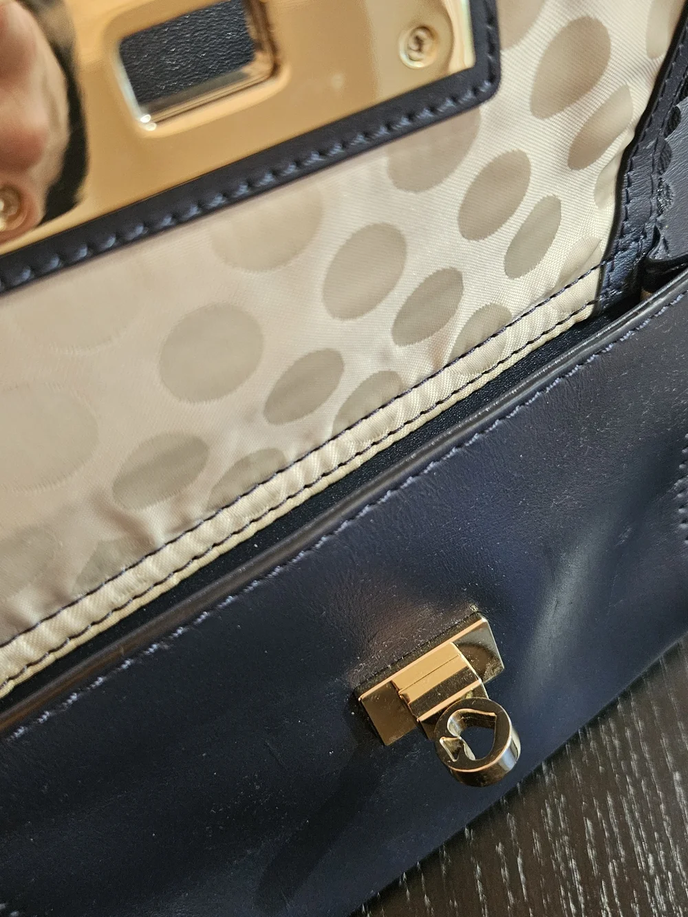 Kate Spade Leather Satchel Handbag in Deep Navy with Gold Hardware